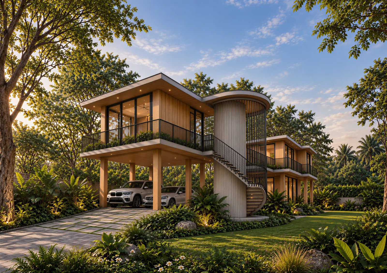 Canopy Cabin — raised on stilts, evening