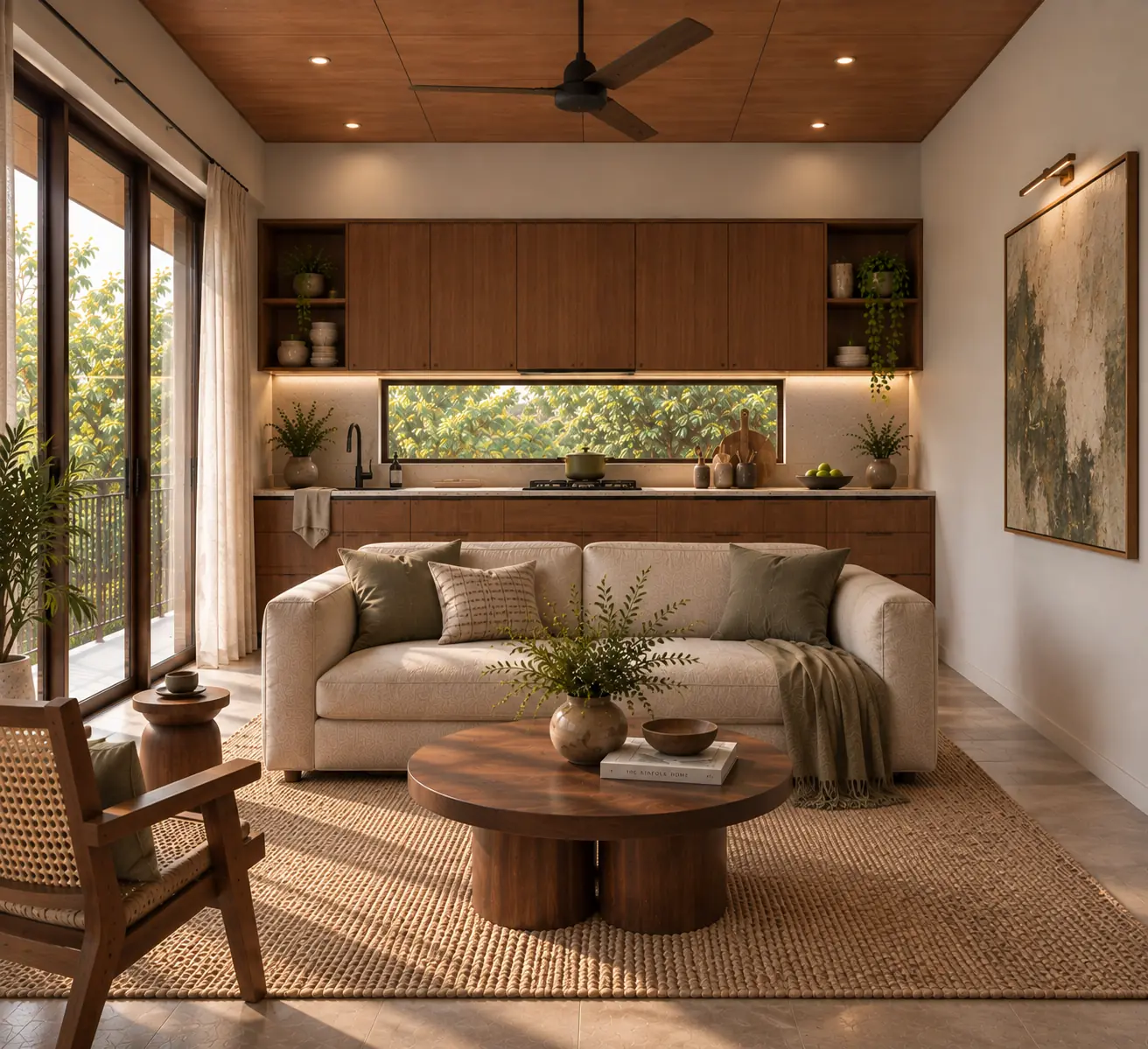 Canopy Cabin — living and kitchen, one room