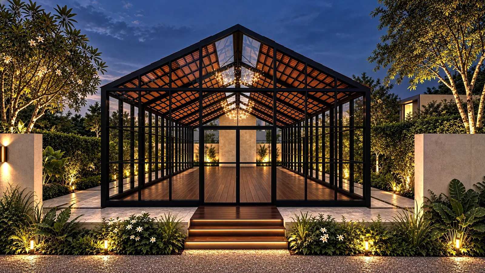 Garden Pavilion — pavilion at night