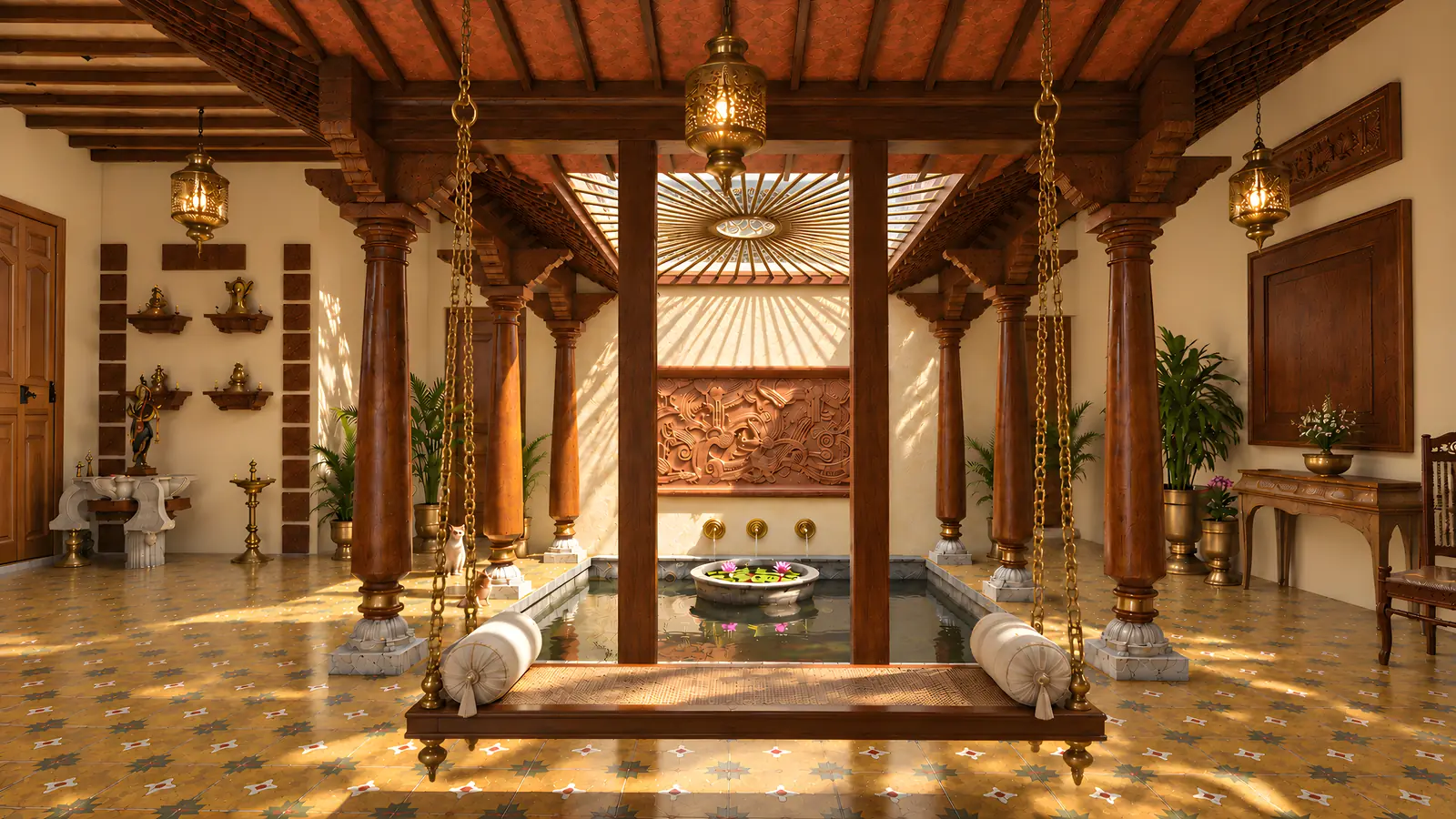 Vidiyal — courtyard, oonjal and water